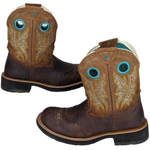 Ariat Fatboy Womens Cowgirl Short Work Riding Boots Brown Turquiose Inside 7.5B